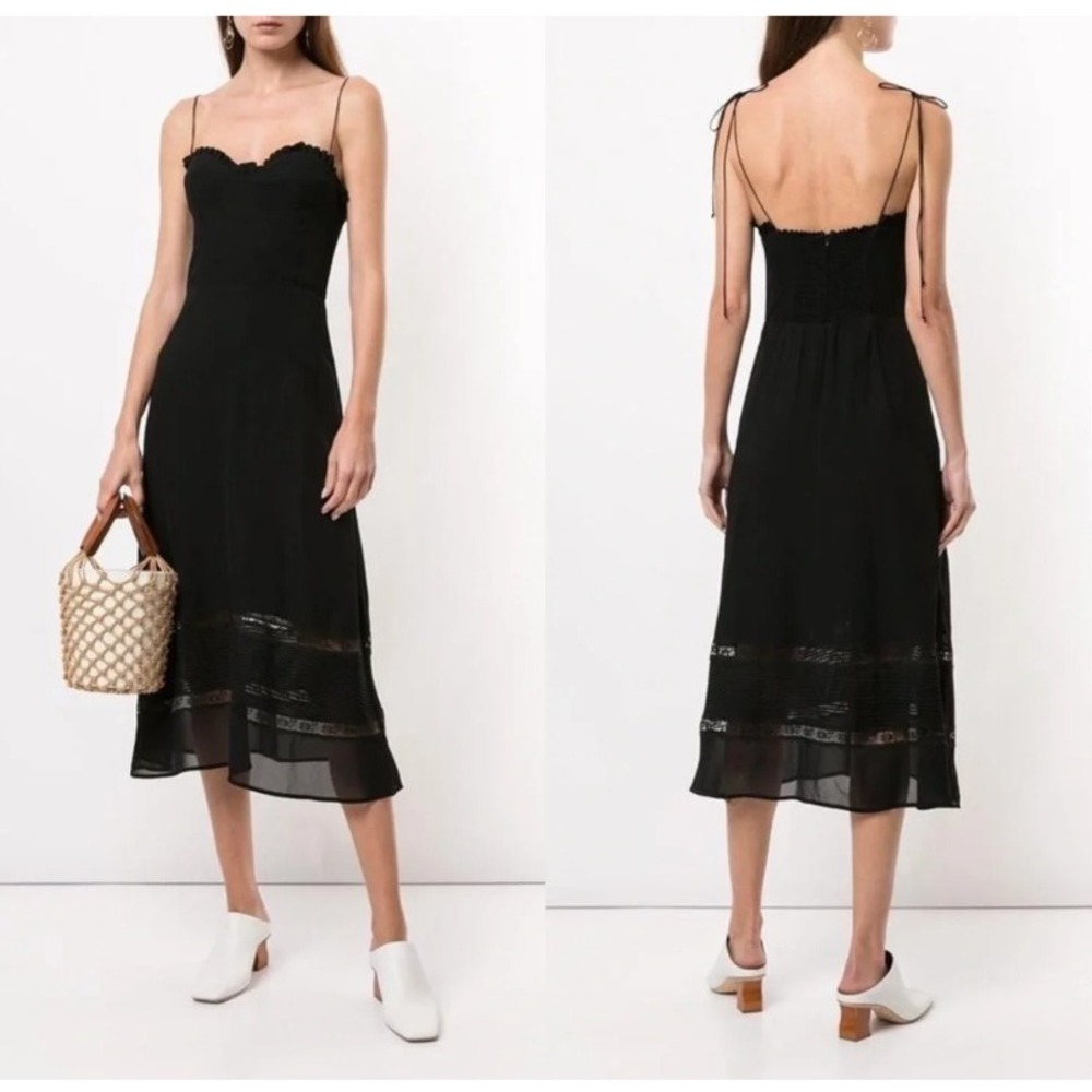 Reformation Ronan Midi Dress Black Lace Trim Smocked Back Size 2 - Picture 2 of 14